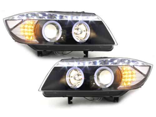 Βλησαρούλης Car Center - DAYLINE Headlights suitable for BMW E90 E91 05+ 2 Halo Rims Drl Optic LED Black