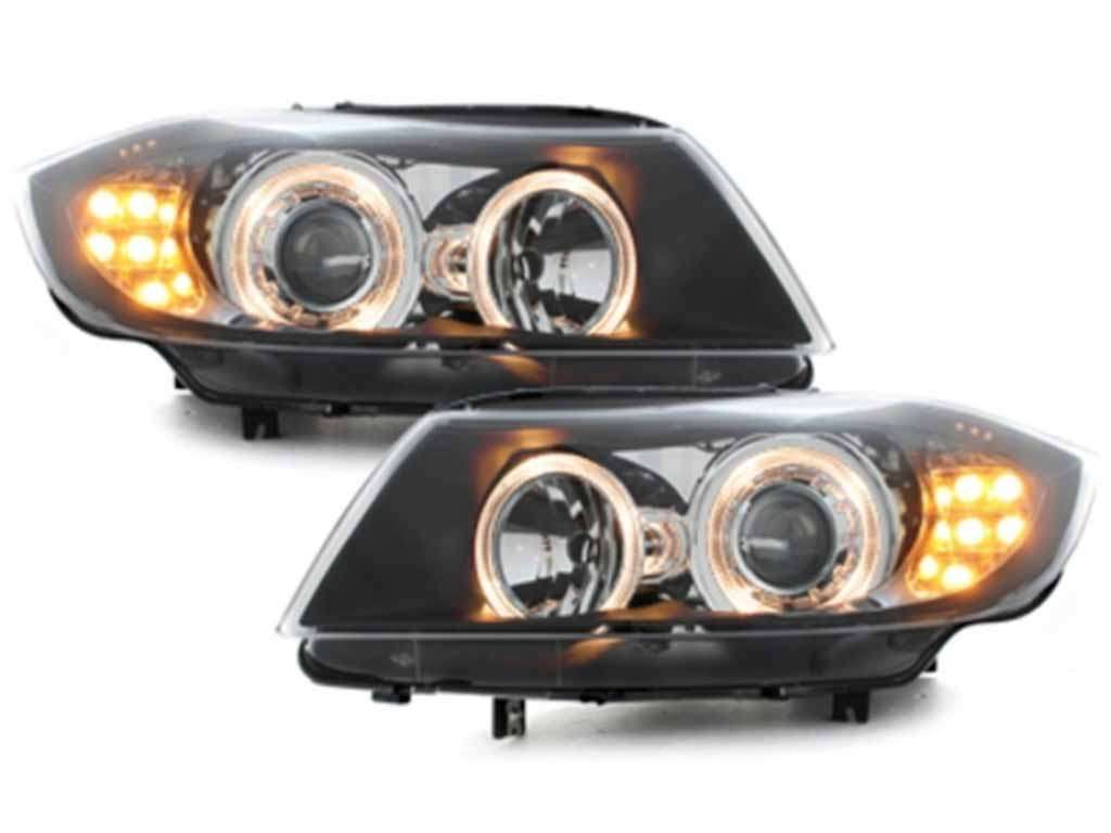 Βλησαρούλης Car Center - Headlights Angel Eyes LED suitable for BMW 3 Series E90 Sedan E91 Touring (03.2005-08.2008) 2 Halo Rims Black
