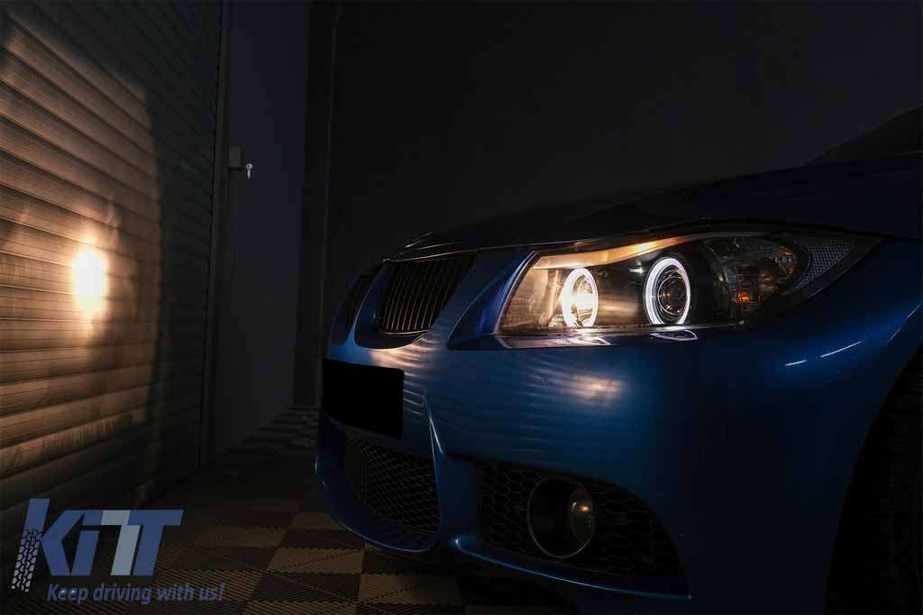 Βλησαρούλης Car Center - Headlights suitable for BMW 3 Series E90 Sedan E91 Touring (03.2005-08.2008) Angel Eyes 2 Halo Rims Black