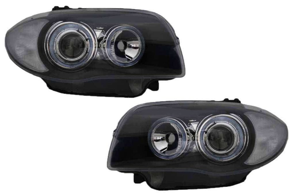 Βλησαρούλης Car Center - Headlights suitable for BMW Seria 1 E81 E82 E87 E88 (2004-2011) Angel Eyes 2 Halo Rims Black