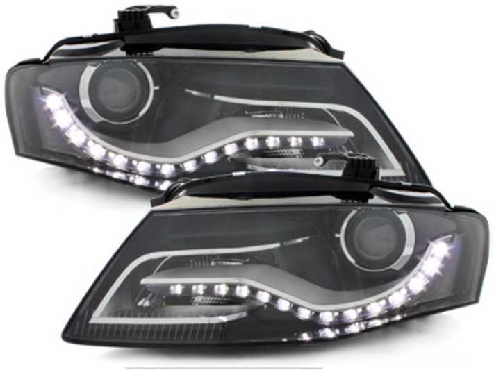 Βλησαρούλης Car Center - LED DRL Headlights suitable for Audi A4 B8 8K (04.2008-2011) with Daytime Running Lights Black