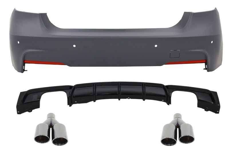 Βλησαρούλης Car Center - Rear Bumper M-Technik with Valance Diffuser Single/Double Outlet Piano Black Exhaust Muffler Tips Black M Performance suitable for BMW 3 Series F30 (2011+)