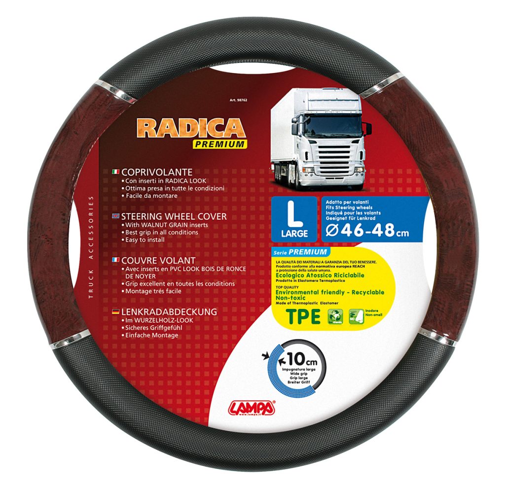 Βλησαρούλης Car Center - ΚΑΛΥΜΜΑ ΤΙΜΟΝΙΟΥ ΦΟΡΤΗΓΟΥ RADICA (L) 46-48 cm (ΜΑΥΡΟ/ΞΥΛΟ/ΟΙΚΟΛΟΓΙΚΟ/ΑΟΣΜΟ)