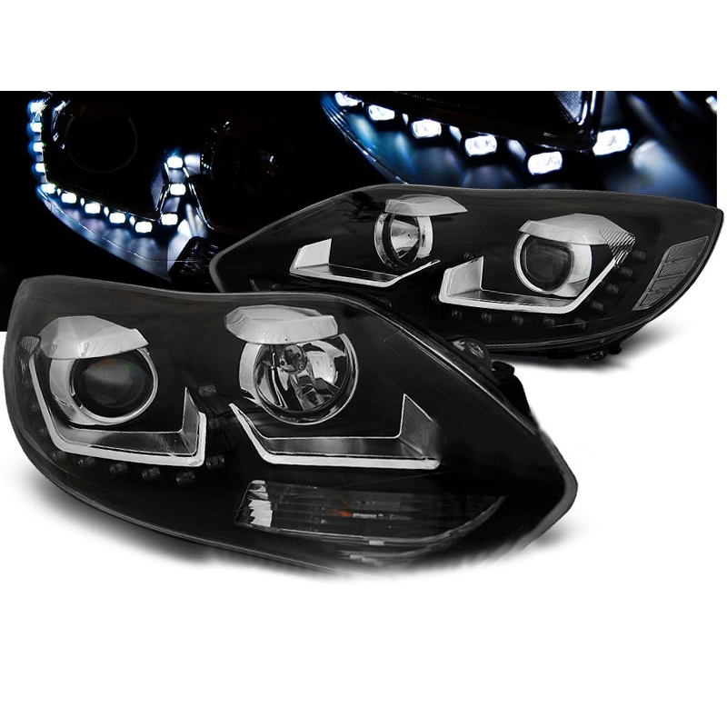 Βλησαρούλης Car Center - Μπροστινά Φανάρια DayLight Black Με Φώτα Ημέρας DRL Ford Focus Mk3 2011-2015