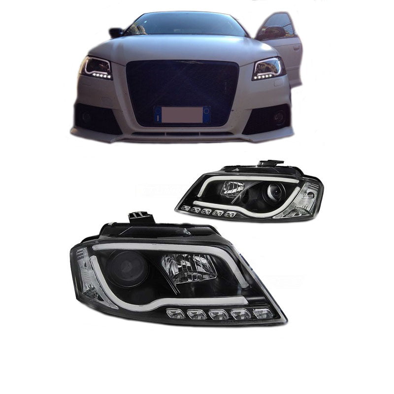 Βλησαρούλης Car Center - Μπροστινά Φανάρια Set Για Audi A3 8P 08-12 TRU DRL & Led Tube Μαύρα H7/H1