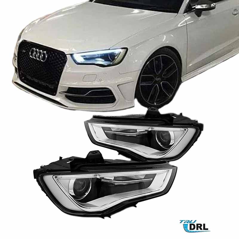 Βλησαρούλης Car Center - Μπροστινά Φανάρια Set Για Audi A3 8V 12-16 True DRL Tube Μαύρα H7 Με Μοτέρ Depo