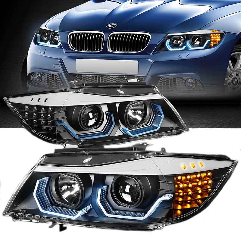 Βλησαρούλης Car Center - Μπροστινά Φανάρια Set Για Bmw 3 E90 / E91 05-08 3D LED Angel Eyes & Led Φλας Μαύρα H7/H1 Reliable Auto Parts RSD-100314BE