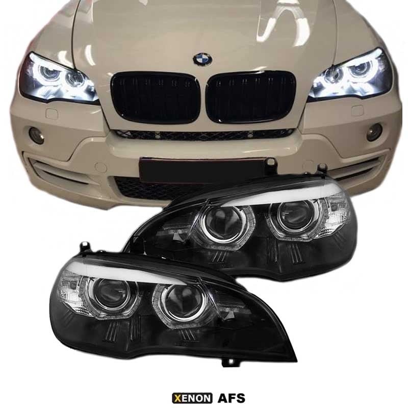 Βλησαρούλης Car Center - Μπροστινά Φανάρια Set Για Bmw X5 E70 07-10 3D LED Angel Eyes Μαύρα Xenon AFS D1S Με Μοτέρ Sonar