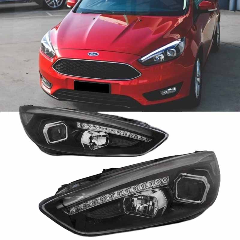 Βλησαρούλης Car Center - Μπροστινά Φανάρια Set Για Ford Focus 15-18 TRU DRL Tube Lights Led Φλας Μαύρα H9/H1 Με Μοτέρ