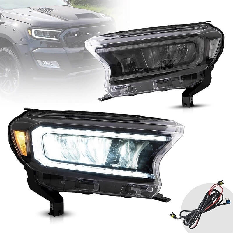Βλησαρούλης Car Center - Μπροστινά Φανάρια Set Για Ford Ranger 15-20 DRL Dynamic Start Up Μαύρα Full Led Με Μοτέρ