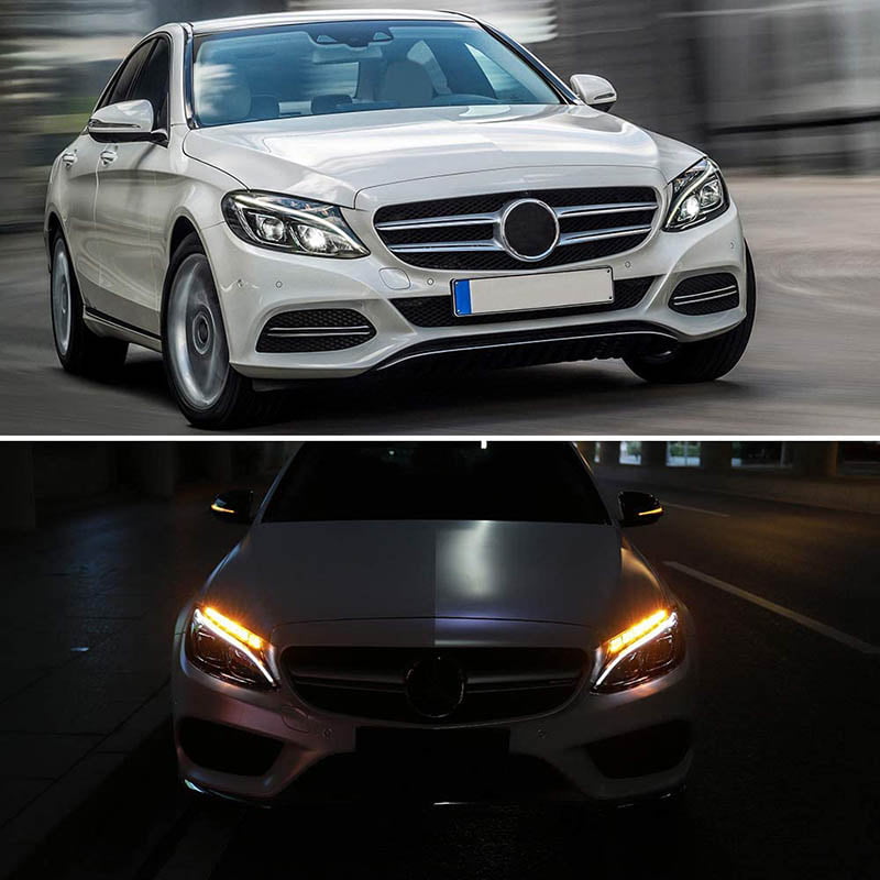 Βλησαρούλης Car Center - Μπροστινά Φανάρια Set Για Mercedes-Benz C-Class W205 14-18 TRU DRL Full Led Μαύρα Με Μοτέρ Depo