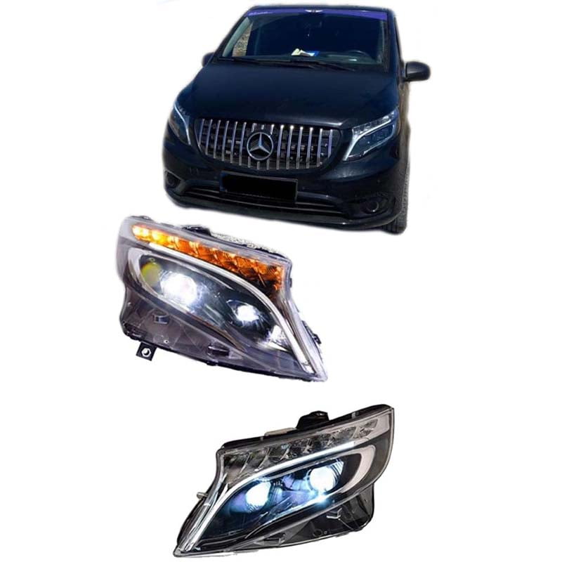 Βλησαρούλης Car Center - Μπροστινά Φανάρια Set Για Mercedes-Benz Vito W447 14+ DRL Led Tube & Led Signal Dynamic Μαύρα Με Μοτέρ