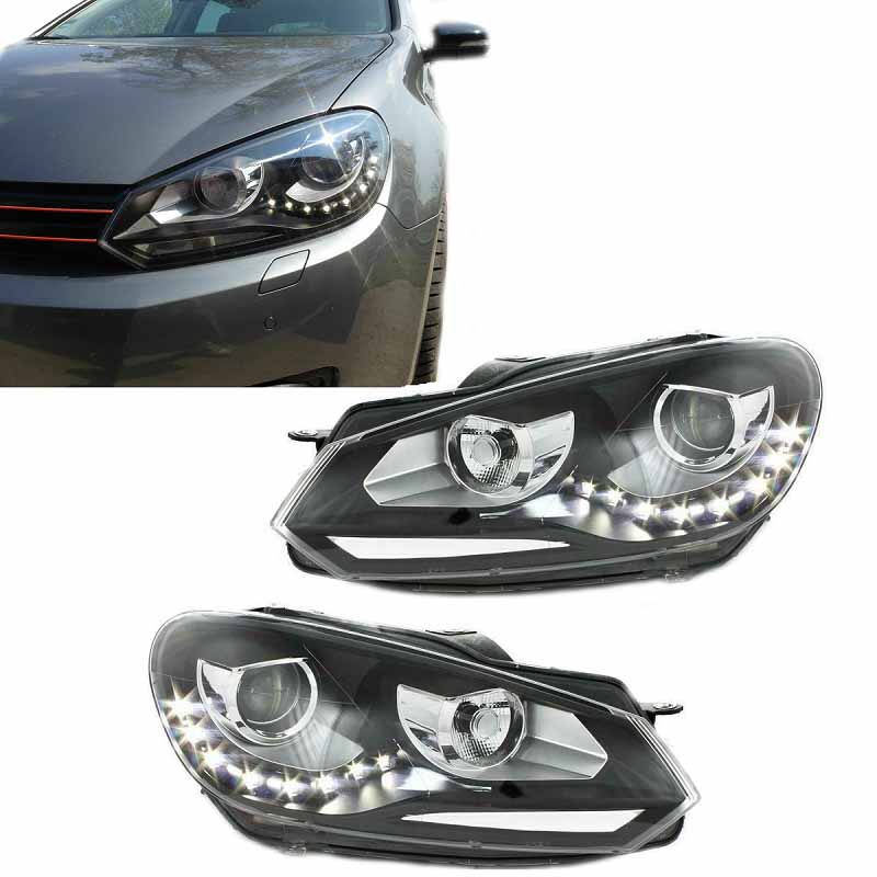 Βλησαρούλης Car Center - Μπροστινά Φανάρια Set Για Vw Golf VΙ (6) 08-12 TRU DRL GTI Μαύρα H7 Με Μοτέρ