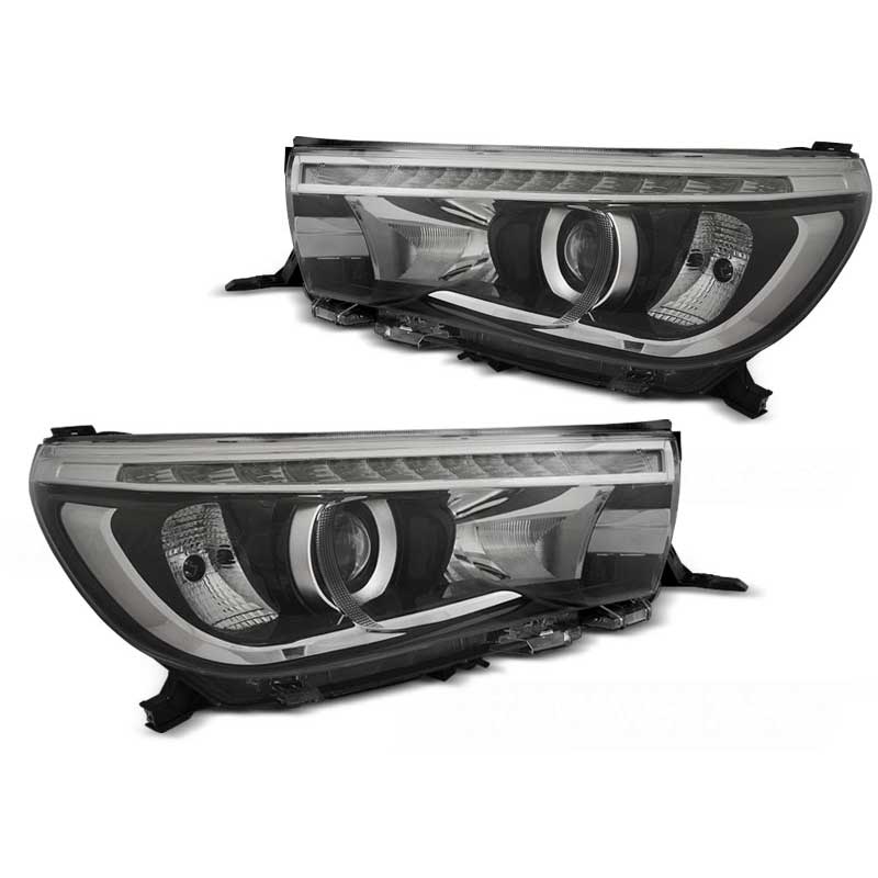 Βλησαρούλης Car Center - Μπροστινά Φανάρια Μαύρα Toyota Hilux Revo 2016- Led Projector True DRL