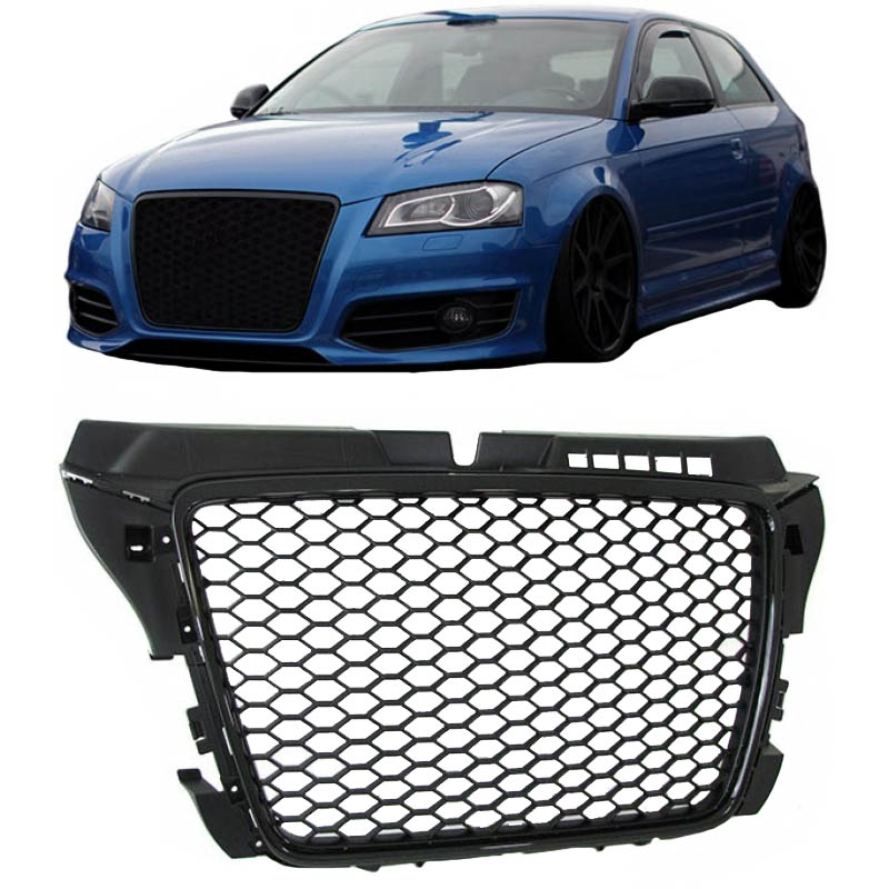 Βλησαρούλης Car Center - Μάσκα Για Audi A3 8P 08-12 RS3 Look Κυψελωτή Γυαλιστερό Μαύρο 1 Τεμάχιο