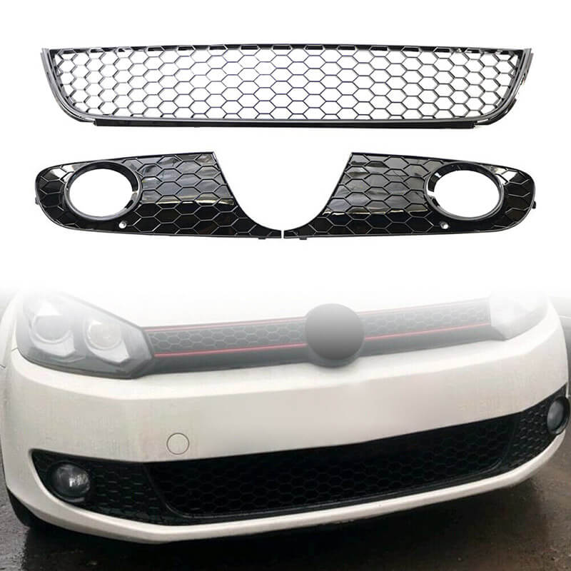 Βλησαρούλης Car Center - Δίχτυ Προφυλακτήρα Εμπρός Πλαινό Δεξί - Αριστερό & Μεσαίο Για VW Golf VI (6) 08-13 GTI Look Για Απλή Έκδοση Με Τρύπα Προβολέα Σετ 3 Τεμάχια