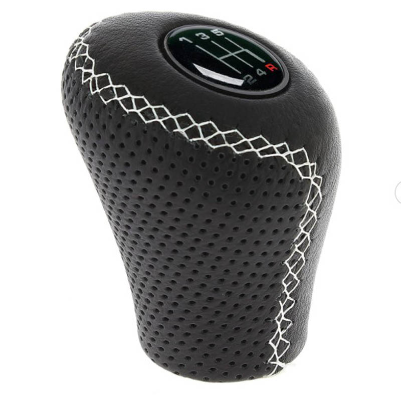 Βλησαρούλης Car Center - Πόμολο Λεβιέ Ταχυτήτων Universal Δερματίνη Μαύρο Με Άσπρη Ραφή Για Ανασηκώμενη Όπισθεν 2505GWG