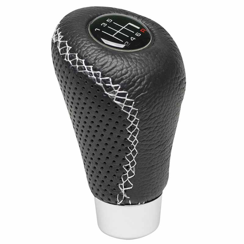 Βλησαρούλης Car Center - Πόμολο Λεβιέ Ταχυτήτων Universal Δερματίνη Μαύρο Με Άσπρη Ραφή Για Κανονική Όπισθεν 2505GRW