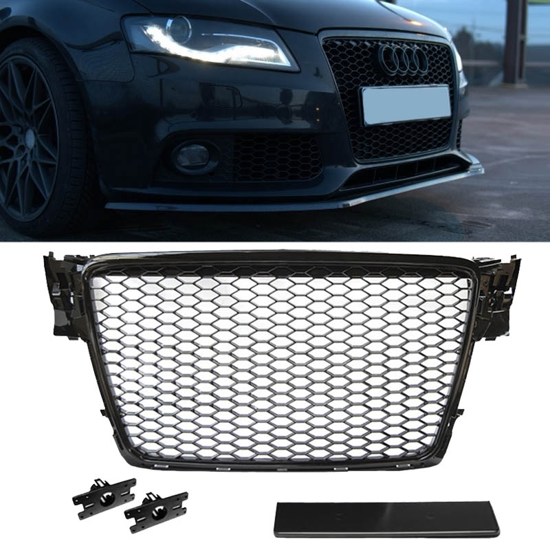 Βλησαρούλης Car Center - Μάσκα Για Audi A4 B8 08-11 RS4 Look Κυψελωτή Γυαλιστερό Μαύρο 1 Τεμάχιο