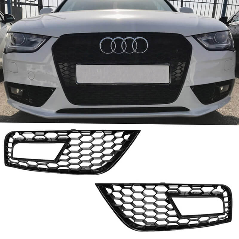 Βλησαρούλης Car Center - Δίχτυ Προφυλακτήρα Εμπρός Πλαινό Για Audi A4 B8 11-15 RS Look Γυαλιστερό Μαύρο Αριστερό & Δεξί 2 Τεμάχια