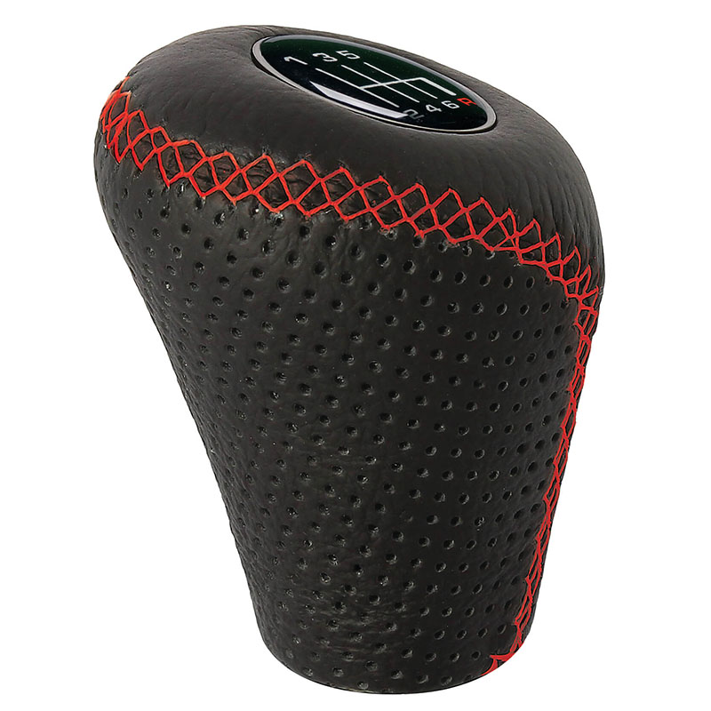 Βλησαρούλης Car Center - Πόμολο Λεβιέ Ταχυτήτων Δερμάτινο Τρυπητό Οβάλ Μαύρο Με Κόκκινες Ραφές Για Σηκωτή Ή Πατητή Όπισθεν 2505GRG