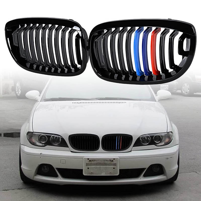 Βλησαρούλης Car Center - Καρδιές Μάσκας Για Bmw 3 E46 03-06 Coupe/Cabrio Tri-color / Μαύρο Γυαλιστερό 2 Τεμάχια