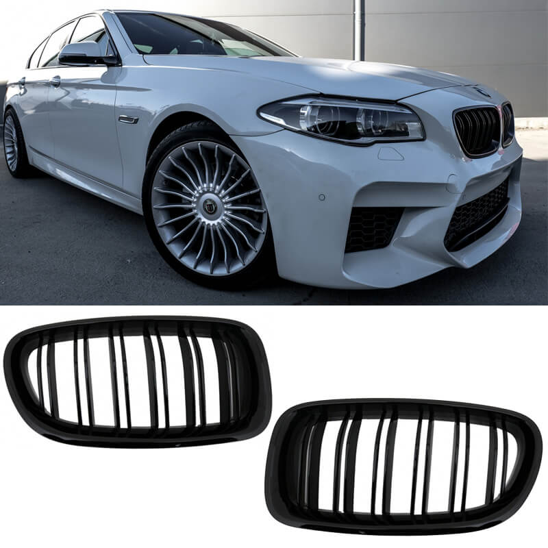 Βλησαρούλης Car Center - Καρδιές Μάσκας Για Bmw 5 F10 / F11 / F18 10-16 M4 Look Με Διπλή Γρίλια Μαύρο Γυαλιστερό V.2 2 Τεμάχια