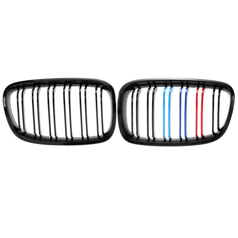 Βλησαρούλης Car Center - Καρδιές Μάσκας Για Bmw 1 F20 / F21 11-15 M4 Look Με Διπλή Γρίλια Tri-Color Μαύρο Γυαλιστερό 2 Τεμάχια