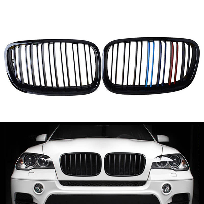 Βλησαρούλης Car Center - Καρδιές Μάσκας Για Bmw X5 E70 07-13 / X6 E71 08-14 M4 Look Με Διπλή Γρίλια Tri- Color Μαύρο Γυαλιστερό Με 7 Γρίλιες 2 Τεμάχια