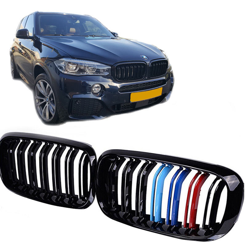 Βλησαρούλης Car Center - Καρδιές Μάσκας Για Bmw X5 F15 / X6 F16 13-18 M4 Look Με Διπλή Γρίλια Tri-Color Μαύρο Γυαλιστερό 2 Τεμάχια
