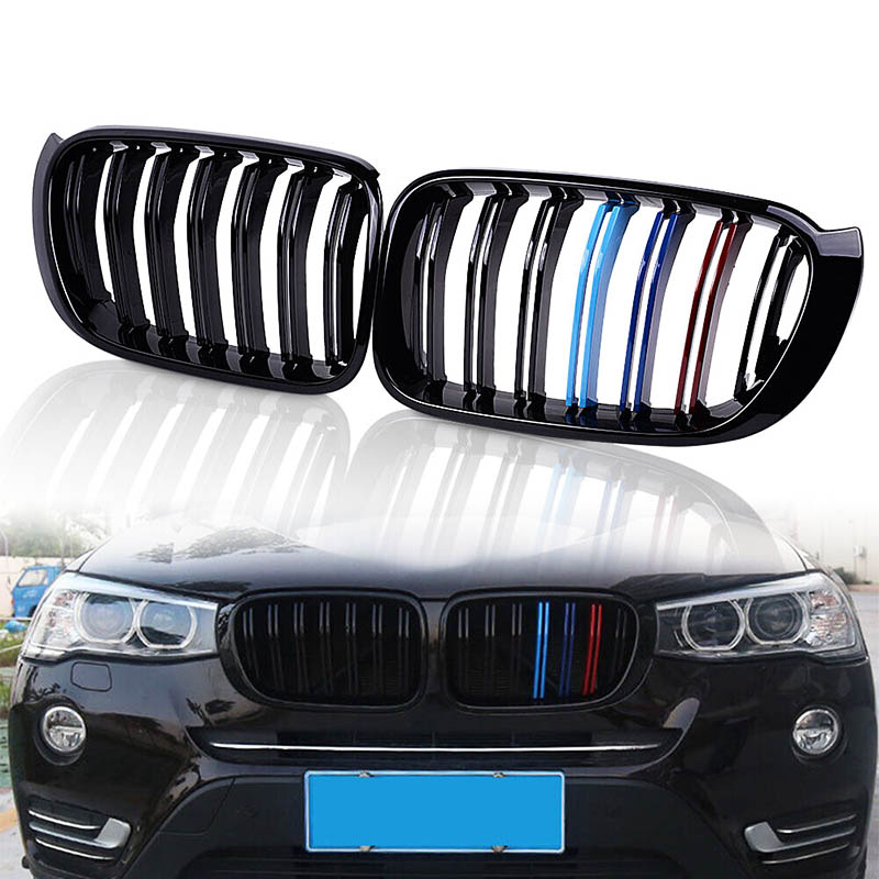 Βλησαρούλης Car Center - Καρδιές Μάσκας Για Bmw X3 F25 LCI 14-17 / X4 F26 14-17 M4 Look Με Διπλή Γρίλια Tri-Color Μαύρο Γυαλιστερό Με 7 Γρίλιες 2 Τεμάχια