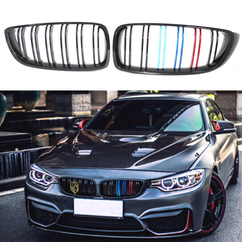 Βλησαρούλης Car Center - Καρδιές Μάσκας Για Bmw 4 F32 / F33 / F36 13-20 M4 Look Με Διπλή Γρίλια Tri-Color Μαύρο Γυαλιστερό 2 Τεμάχια