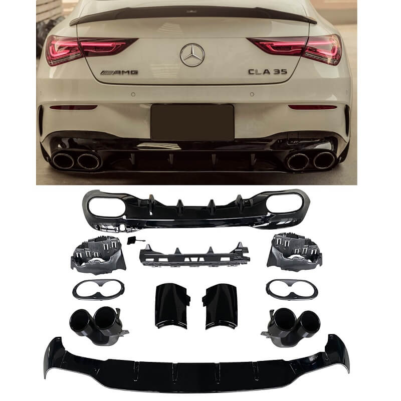 Βλησαρούλης Car Center - Diffuser Πίσω Προφυλακτήρα Για Mercedes-Benz CLA W118 C118 19+ Amg Look Για Amg Sport Line Προφυλακτήρες Σετ Με Στρογγυλές Μαύρες Μπούκες