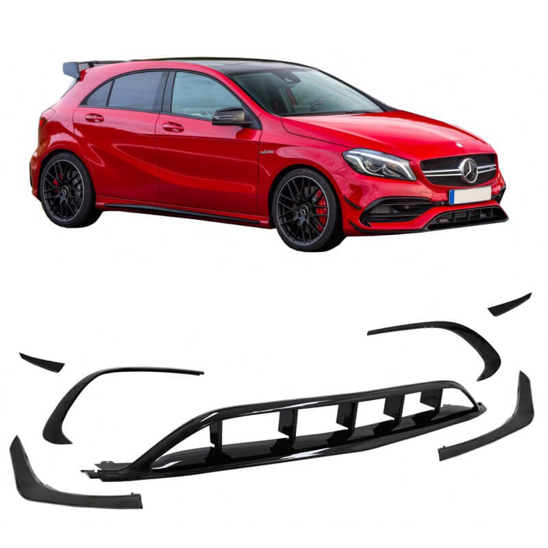 Βλησαρούλης Car Center - Splitters Μπροστινού Προφυλακτήρα Για Mercedes-Benz A-Class W176 15-18 Facelift Amg Line Έκδοση Γυαλιστερό Μαύρο 7 Τεμάχια