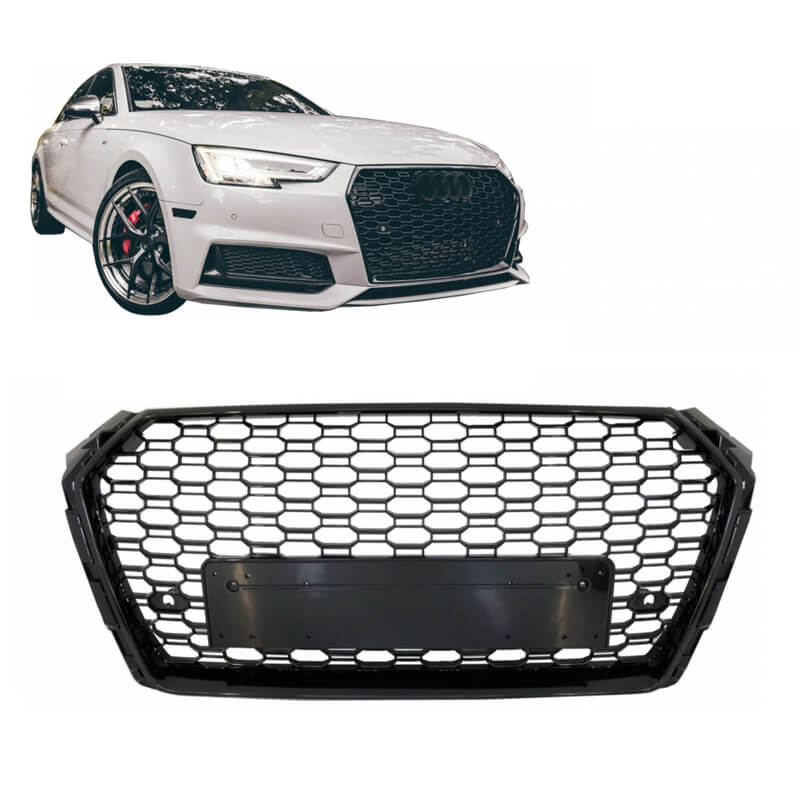 Βλησαρούλης Car Center - Μάσκα Για Audi A4 B9 16-19 RS4 Look Κυψελωτή Γυαλιστερό Μαύρο 1 Τεμάχιο