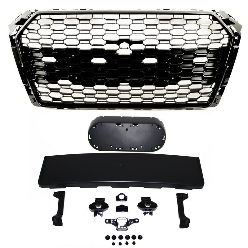 Βλησαρούλης Car Center - Μάσκα Για Audi A4 B9 16-19 RS4 Look Κυψελωτή Γυαλιστερό Μαύρο 1 Τεμάχιο Made in Taiwan