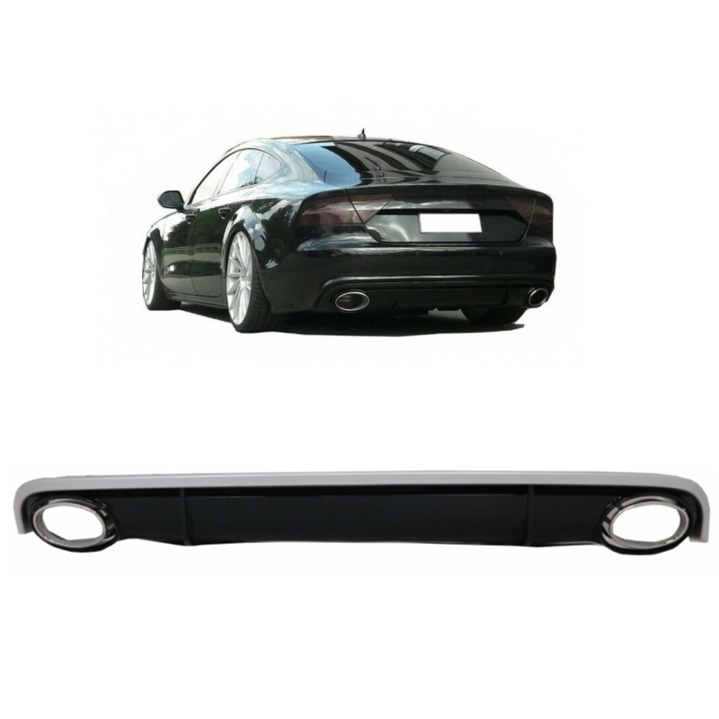 Βλησαρούλης Car Center - Diffuser Πίσω Προφυλακτήρα Για Audi A7 4G 10-14 RS7 Look Για Απλό Προφυλακτήρα Με Μπούκες Από Abs Πλαστικό