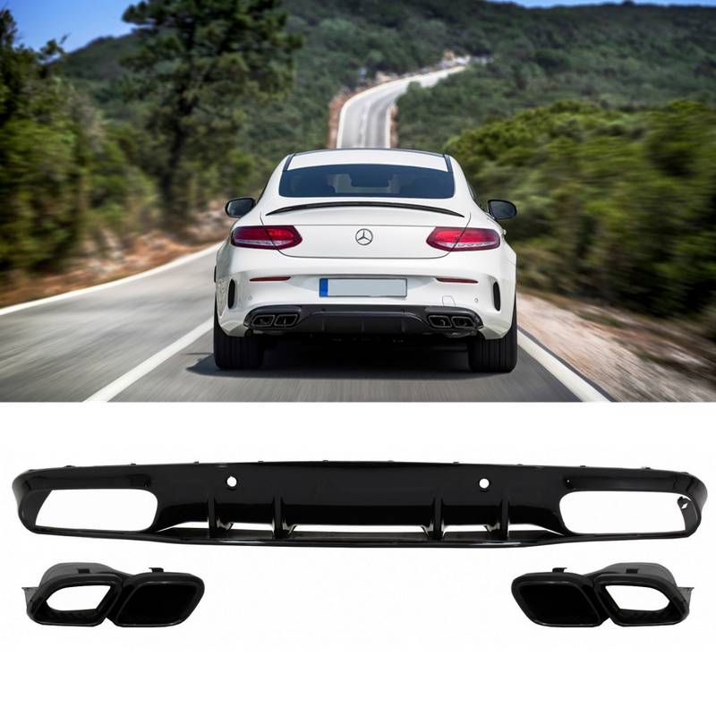 Βλησαρούλης Car Center - Diffuser Πίσω Προφυλακτήρα Για Mercedes-Benz C-Class C205 Coupe 14-21 Amg 63 Look Με Μαύρες Μπούκες