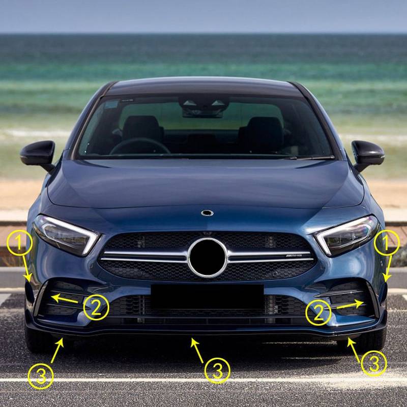 Βλησαρούλης Car Center - Splitters Μπροστινού Προφυλακτήρα Για Mercedes-Benz A-Class W177 19+ Amg Line Έκδοση Γυαλιστερό Μαύρο 7 Τεμάχια