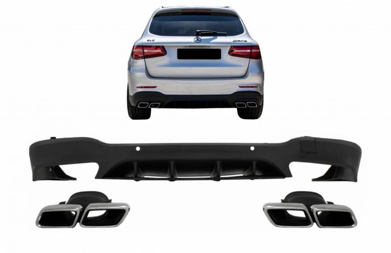 Βλησαρούλης Car Center - Diffuser Πίσω Προφυλακτήρα Για Mercedes-Benz GLC SUV X253 2015-2019 GLC63 Amg Look Για Amg Sport Line Προφυλακτήρες Σετ Με Μπούκες Χρωμίου