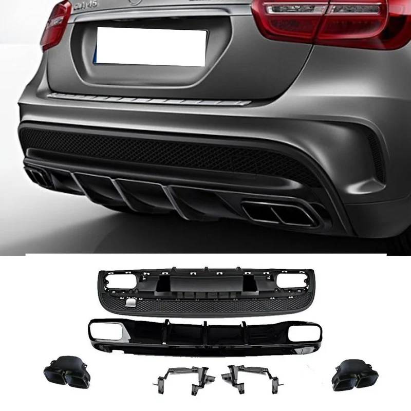 Βλησαρούλης Car Center - Diffuser Πίσω Προφυλακτήρα Για Mercedes-Benz GLA X156 2016-2019 GLA45 Amg Look Για Amg Sport Line Προφυλακτήρες Σετ Με Μαύρες Μπούκες