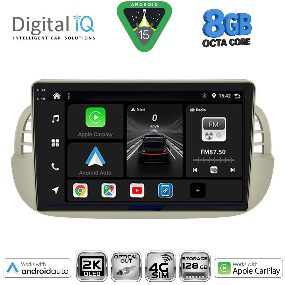 Βλησαρούλης Car Center - DIGITAL IQ BXK 20130BG_CPAA (9inc) MULTIMEDIA TABLET for FIAT 500 mod. 2007-2015 (BEIGE)