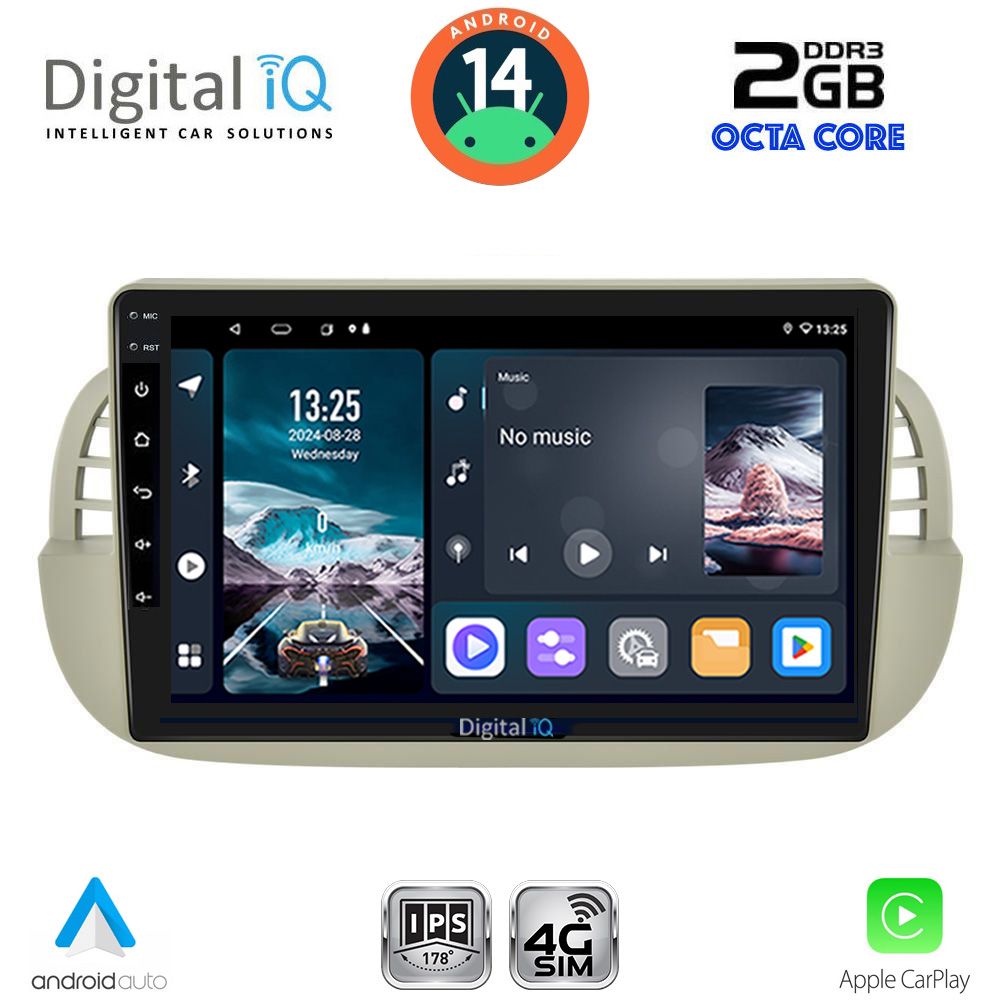Βλησαρούλης Car Center - DIGITAL IQ RTG 4130BG_CPA (9inc) MULTIMEDIA TABLET for FIAT 500 mod. 2007-2015 (BEIGE)