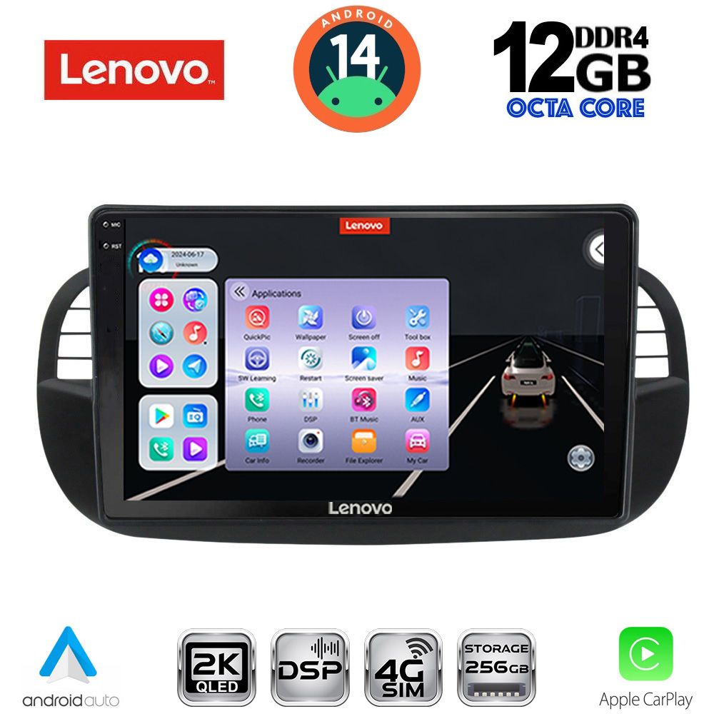 Βλησαρούλης Car Center - LENOVO SSZ 12130BL_CPA (9inc) MULTIMEDIA TABLET for FIAT 500 mod. 2007-2015 (BLACK)