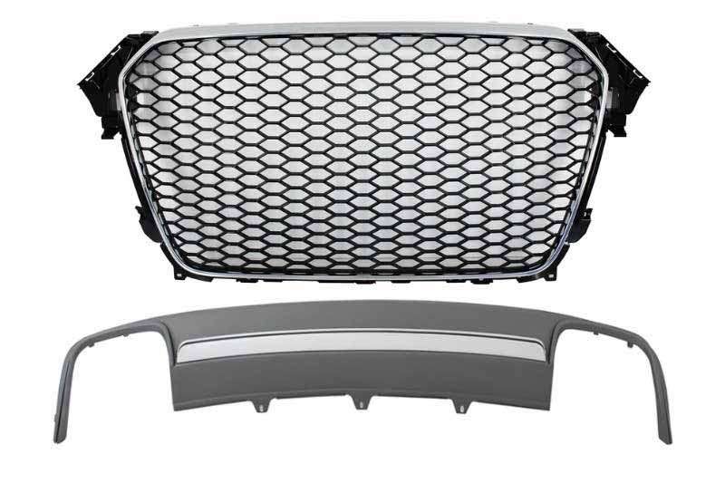 Βλησαρούλης Car Center - Assembly Central Grille with Rear Bumper Valance Air Diffuser suitable for AUDI A4 B8 Facelift (2012-2015) Limousine/Avant RS Design