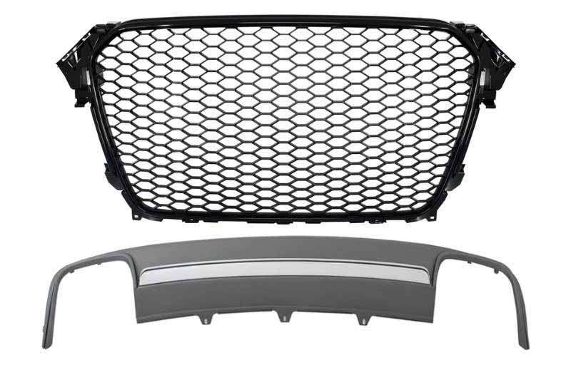 Βλησαρούλης Car Center - Assembly Central Grille with Rear Bumper Valance Air Diffuser suitable for Audi A4 B8 Facelift (2012-2015) Limousine Avant RS Design