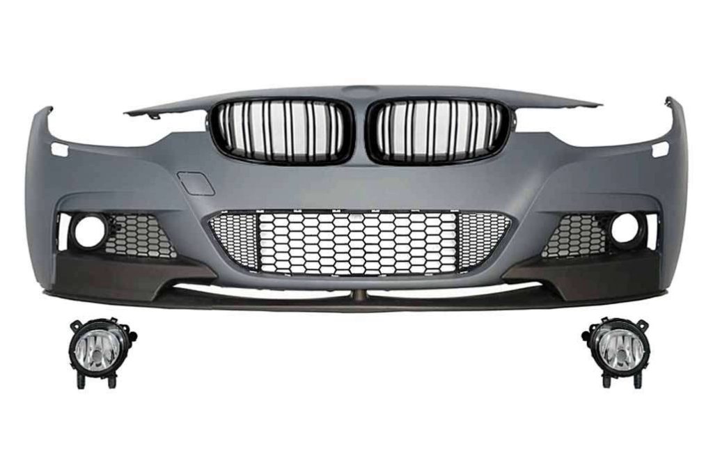 Βλησαρούλης Car Center - Assembly Front Bumper suitable for BMW 3er F30 F31 Sedan Touring (2011-up) M-Performance Design with Kidney Grilles Double Stripe Piano Black