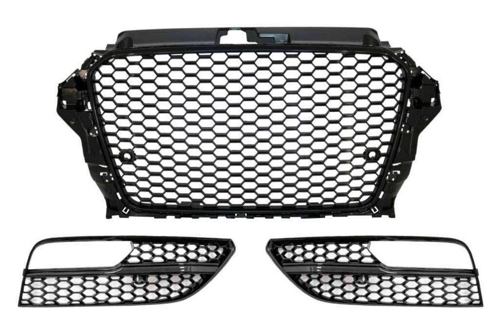 Βλησαρούλης Car Center - Badgeless Front Grille with Fog Lamp Covers Side Grilles suitable for Audi A3 8V (2012-2016) RS3 Design