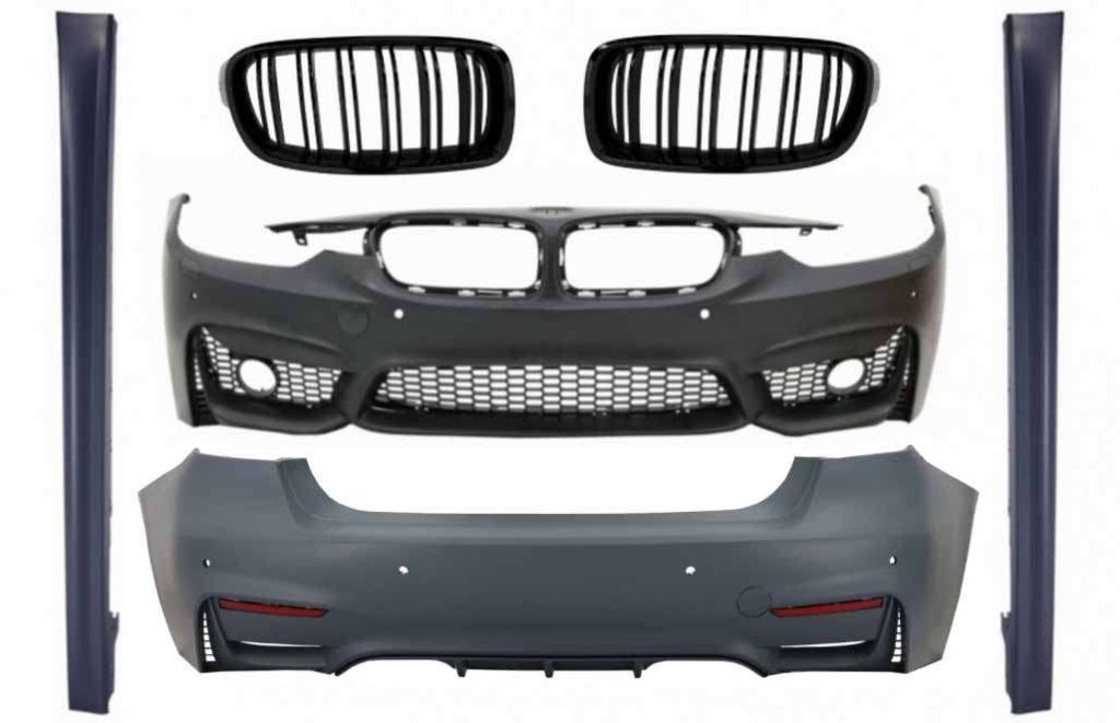 Βλησαρούλης Car Center - Body Kit suitable for BMW 3 Series F30 Non LCI & LCI (2011-2018) With Side Skirts and Central Grilles Double Stripe M3 Sport EVO Design