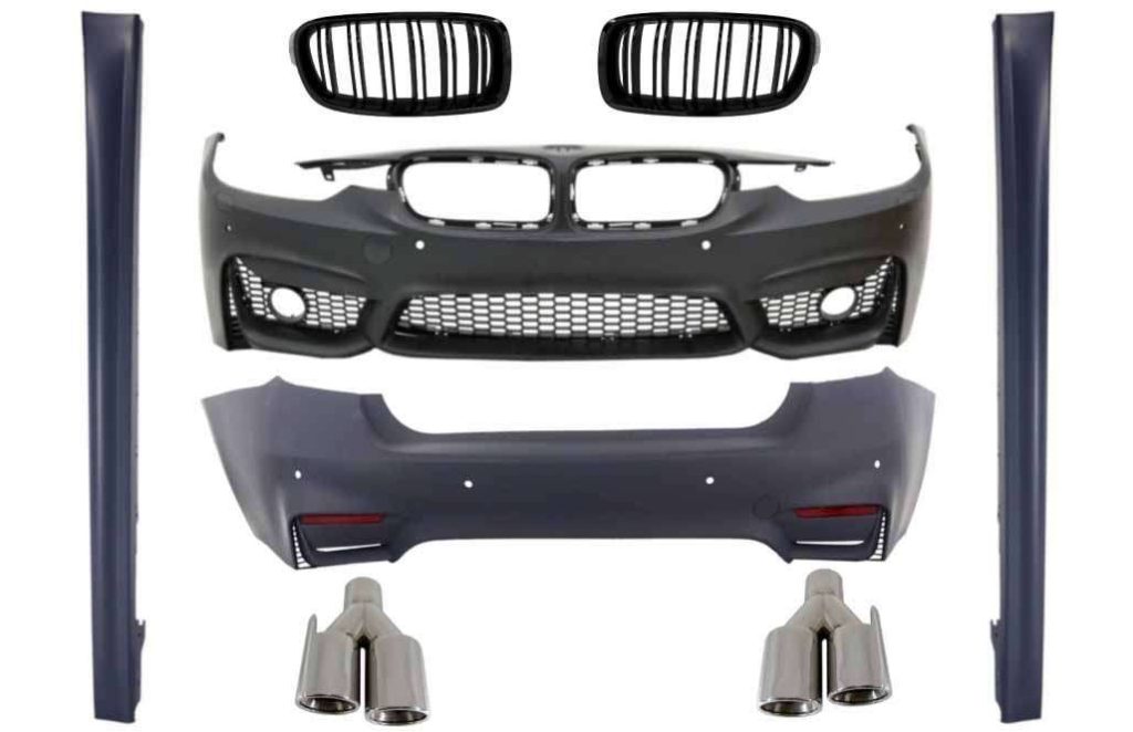 Βλησαρούλης Car Center - Body Kit suitable for BMW 3 Series F30 Non LCI & LCI (2011-2018) With Side Skirts Exhaust Muffler Tips and Central Grilles M3 Sport EVO Design